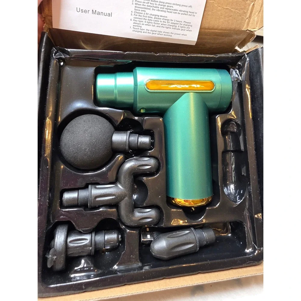 Myofascial‎ Physiotherapy Apparatus Massage Gun Teal Gold 4 Heads Type-C New